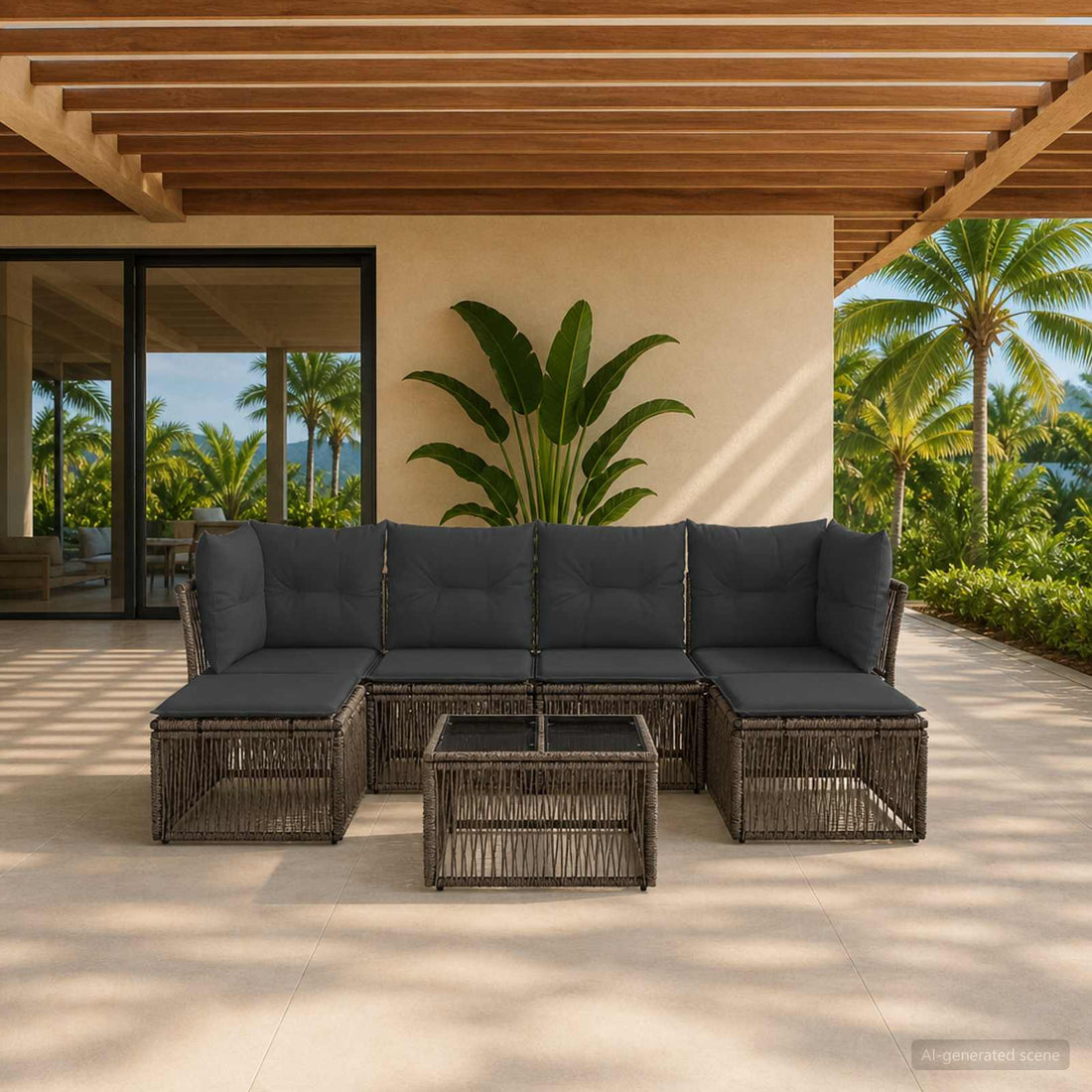 vidaXL Conjunto de sofás de jardín 7 uds. Gris ratán sintético