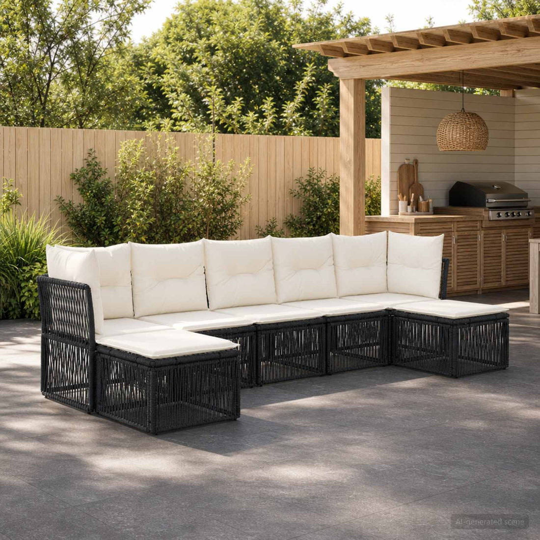 vidaXL Conjunto de sofás de jardín 7 uds. Negro ratán sintético