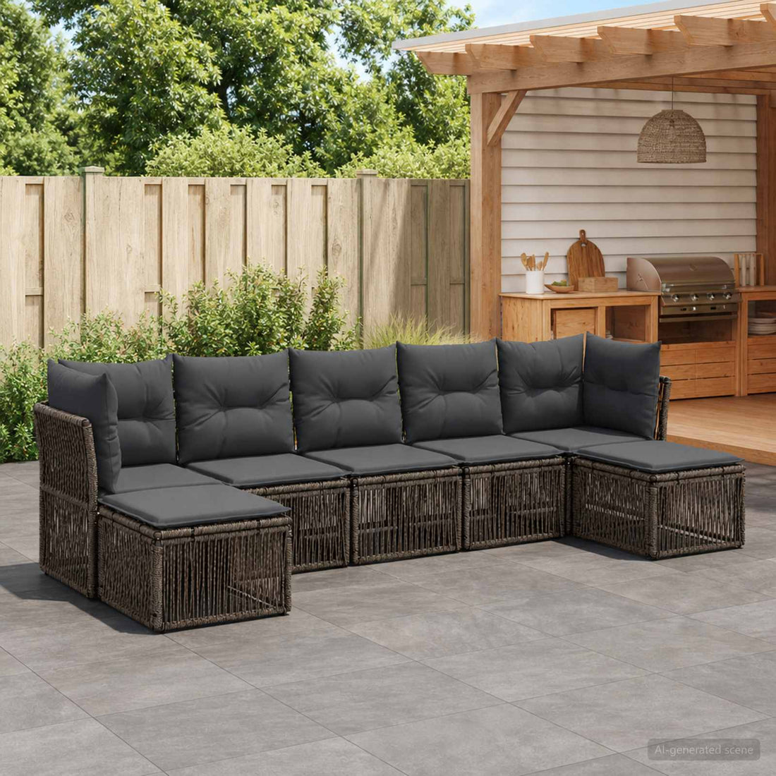 vidaXL Conjunto de sofás de jardín 7 uds. Gris ratán sintético