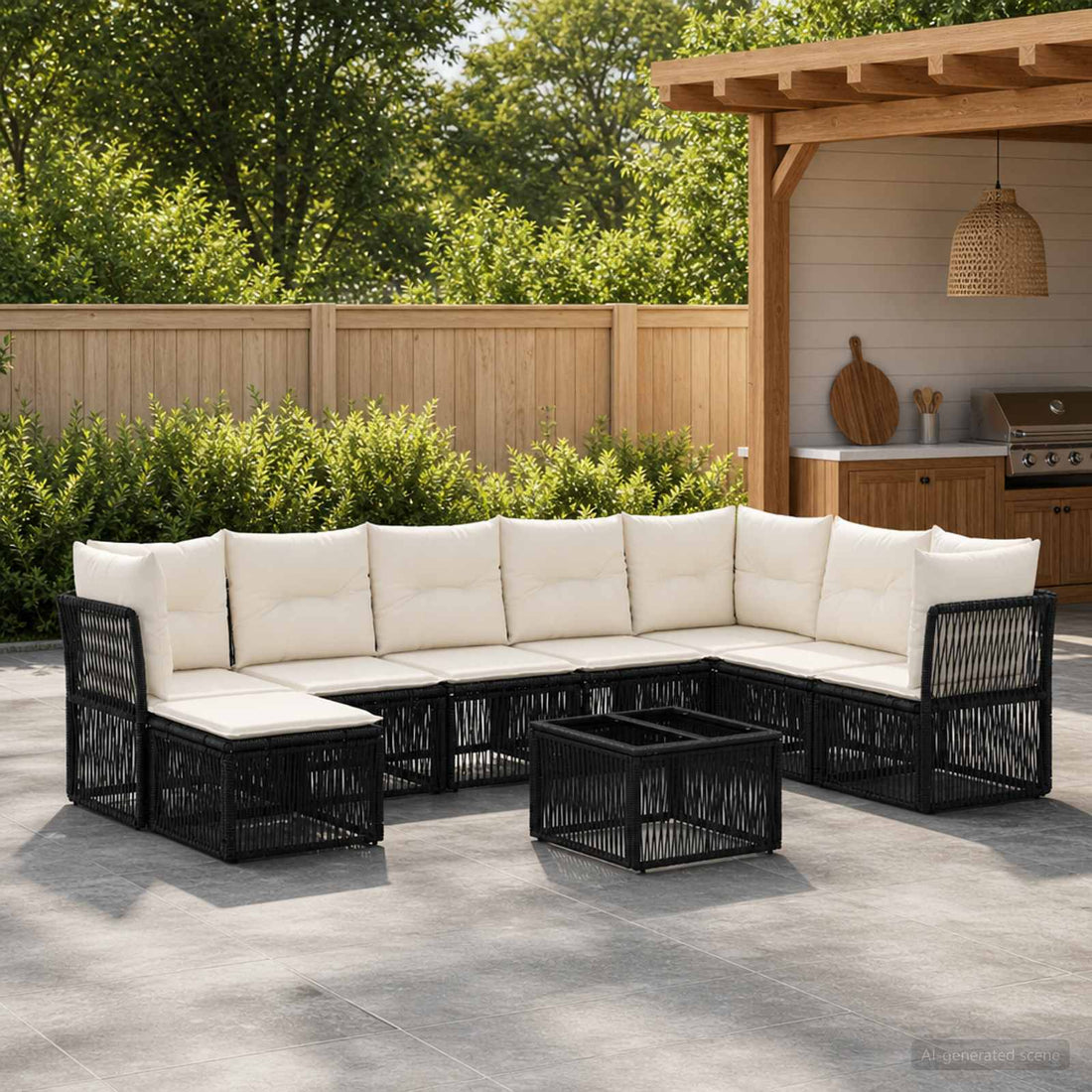 vidaXL Conjunto de sofás de jardín 9 uds. Negro ratán sintético