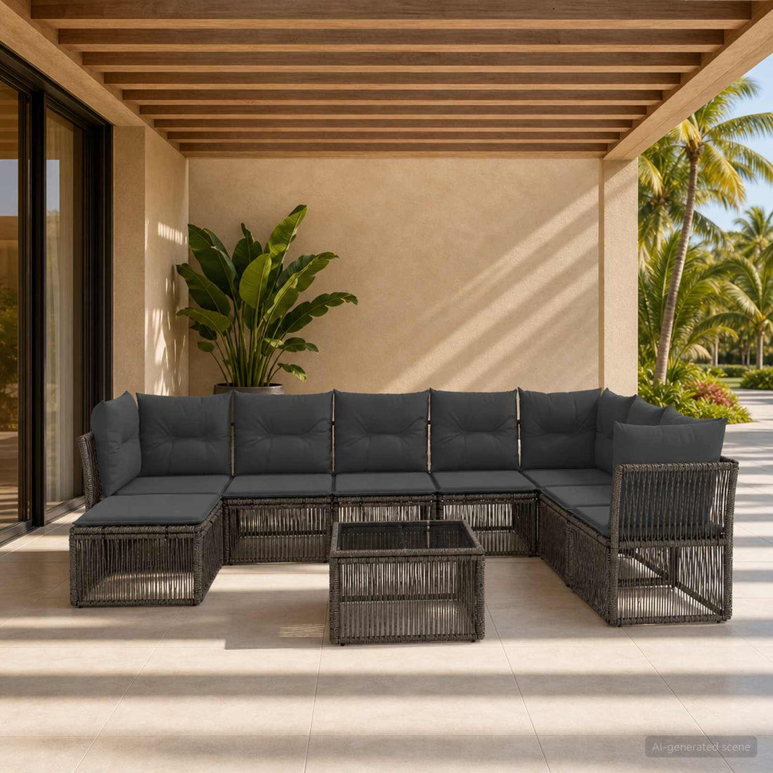 vidaXL Conjunto de sofás de jardín 9 uds. Gris ratán sintético