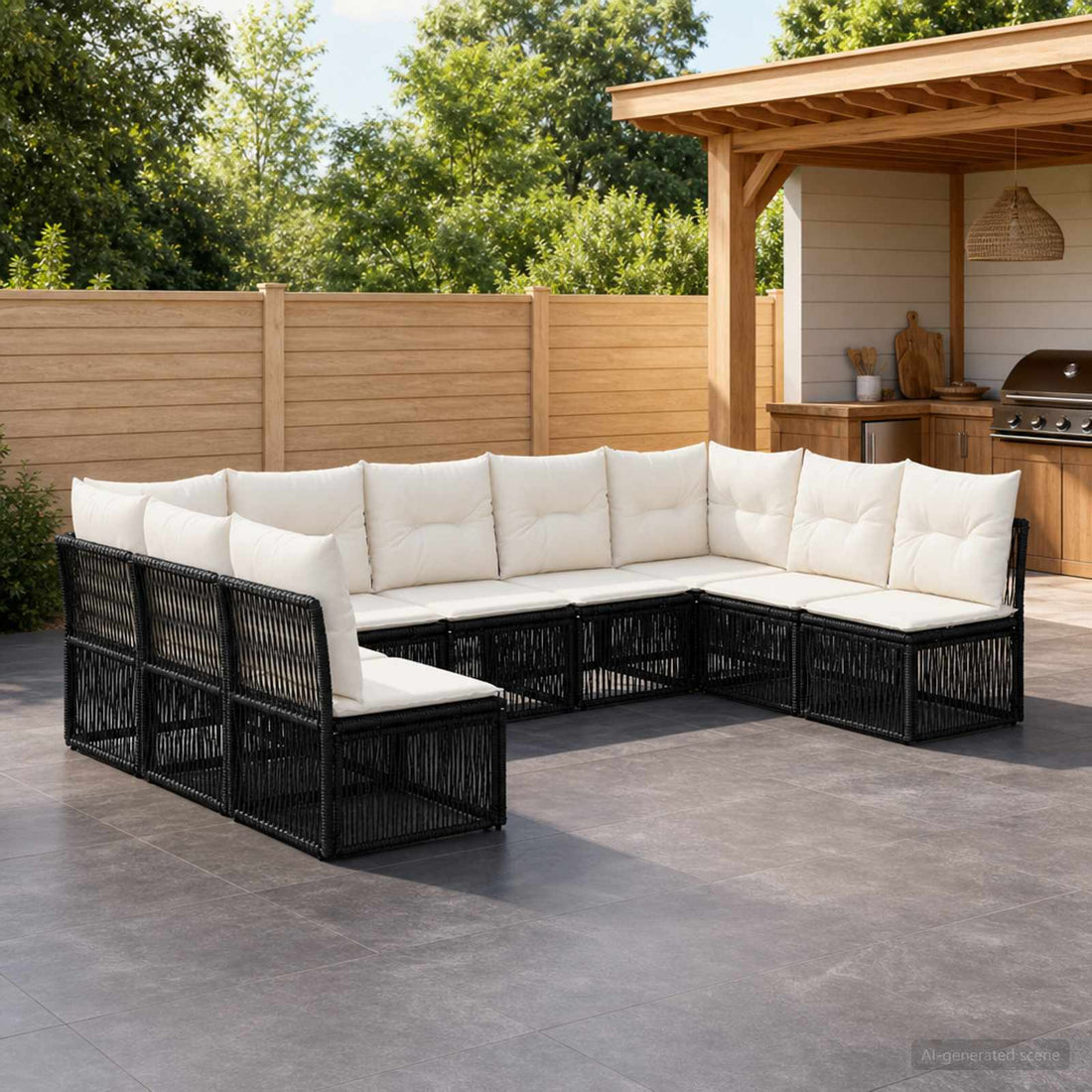 vidaXL Conjunto de sofás de jardín 9 uds. Negro ratán sintético