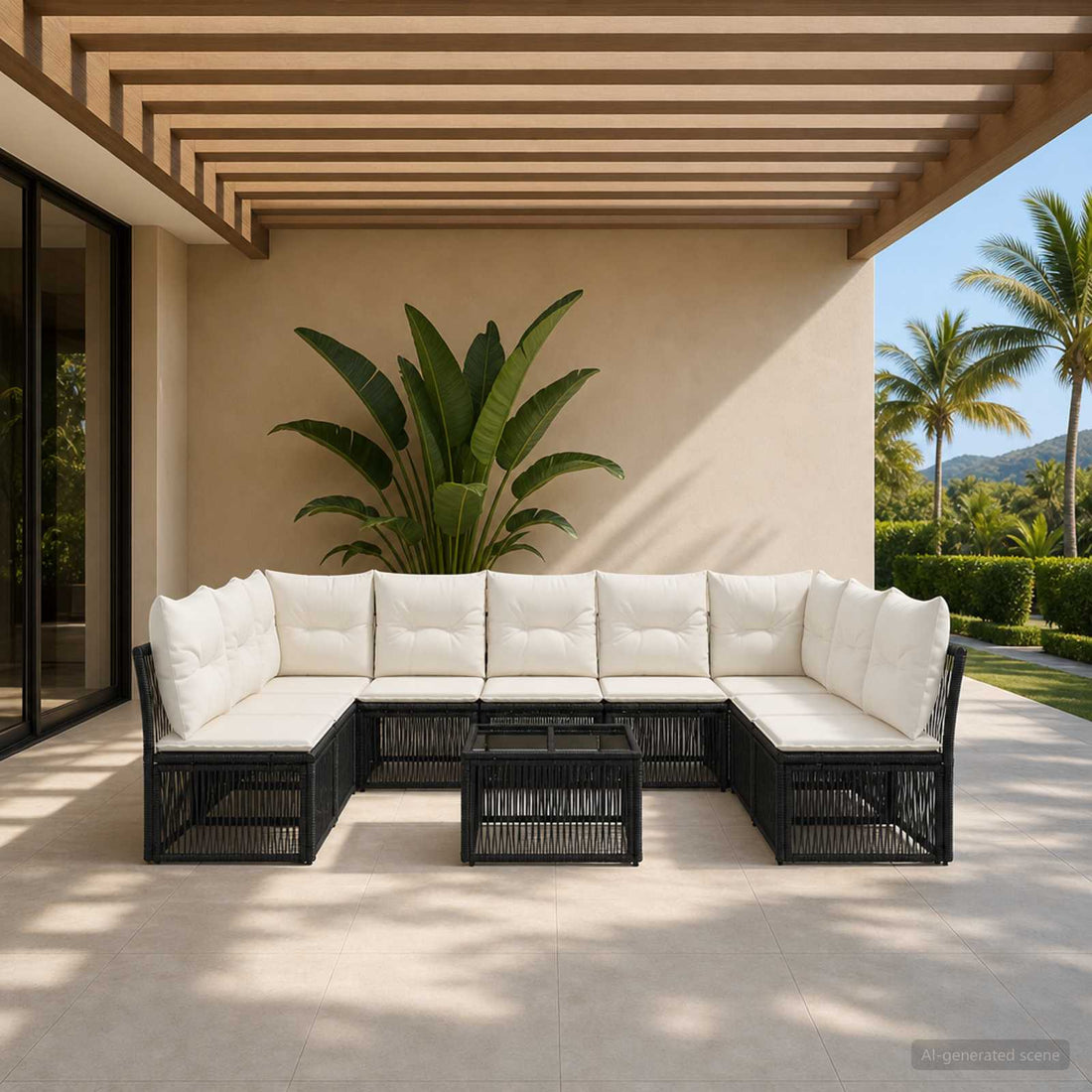 vidaXL Conjunto de sofás de jardín 10 uds. Negro ratán sintético