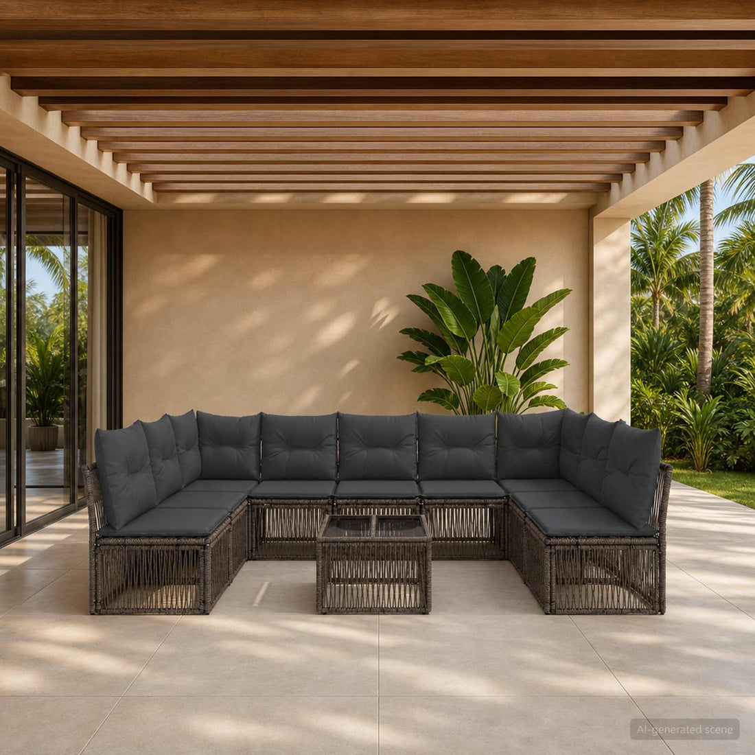 vidaXL Conjunto de sofás de jardín 10 uds. Gris ratán sintético
