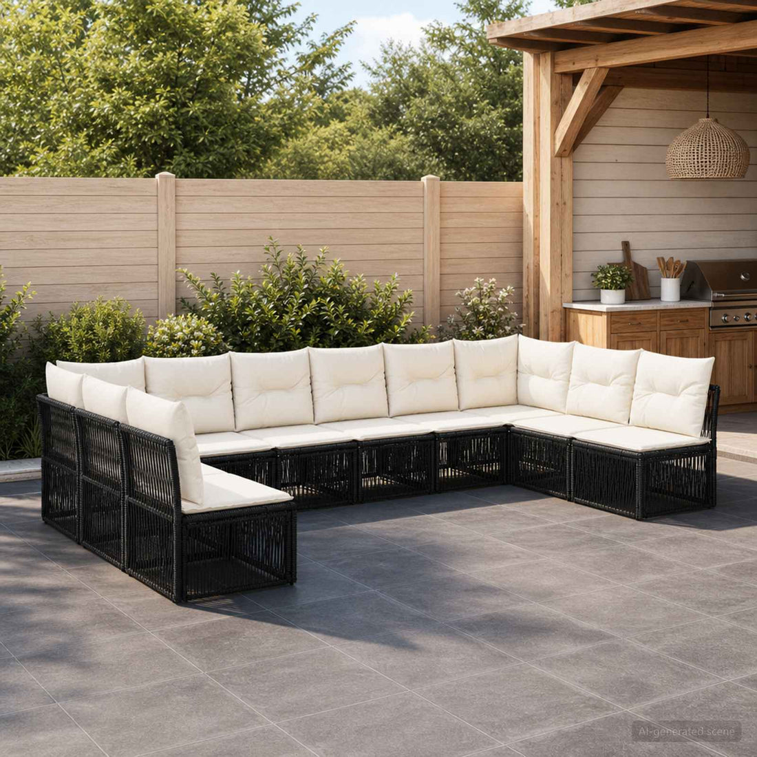 vidaXL Conjunto de sofás de jardín 10 uds. Negro ratán sintético