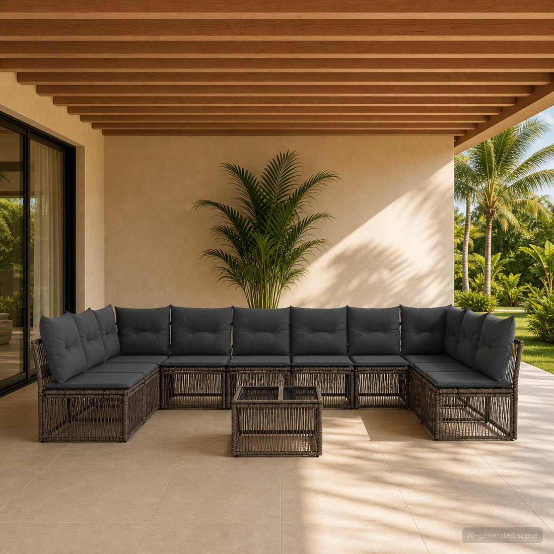vidaXL Conjunto de sofás de jardín 11 uds. Gris ratán sintético