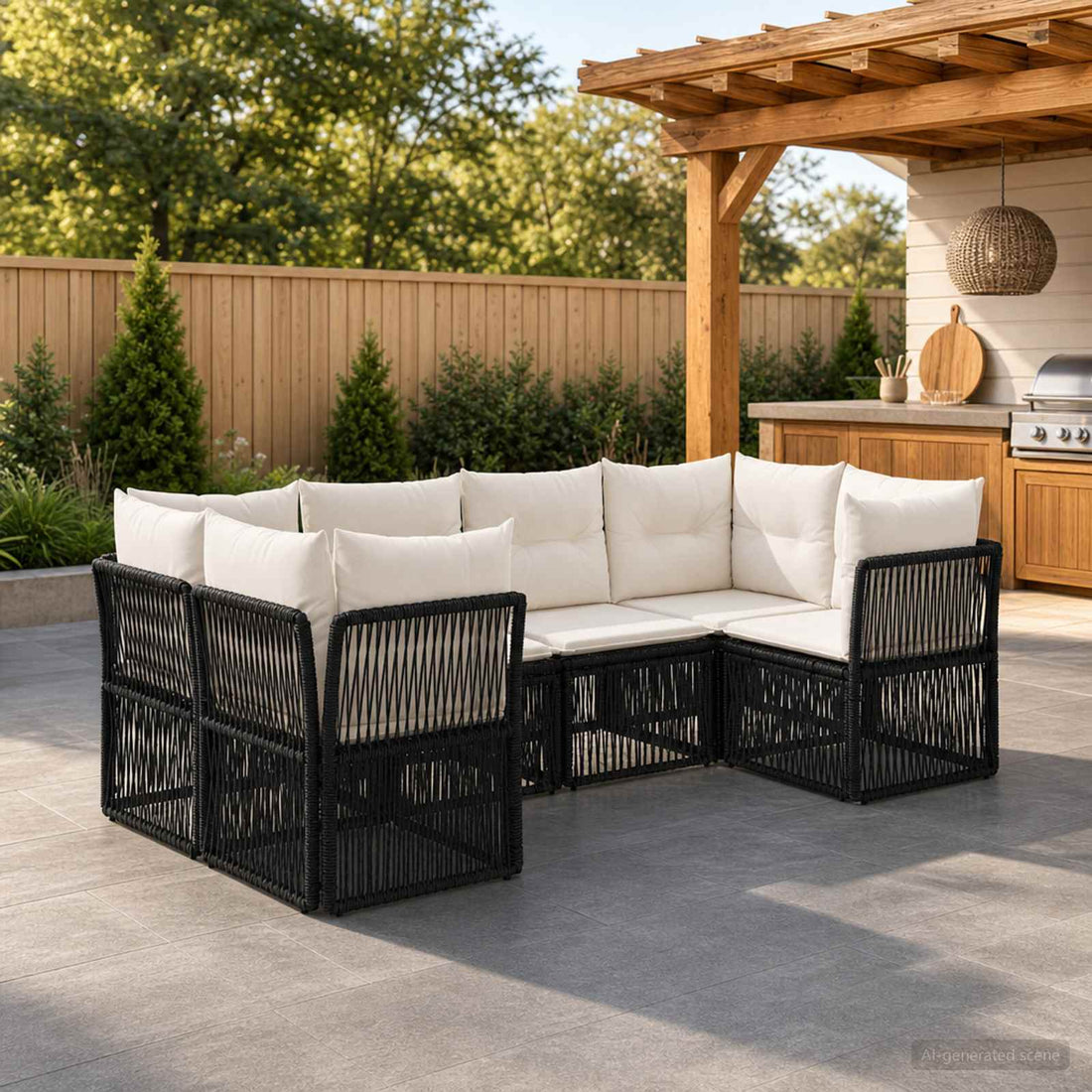 vidaXL Conjunto de sofás de jardín 6 uds. 6-Número de plazas Negro