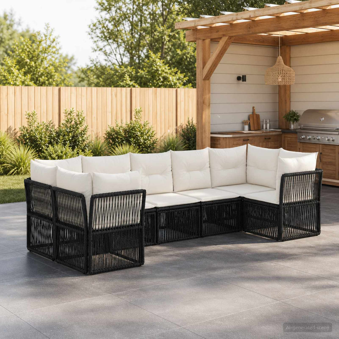 vidaXL Conjunto de sofás de jardín 7 uds. 7-Número de plazas Negro