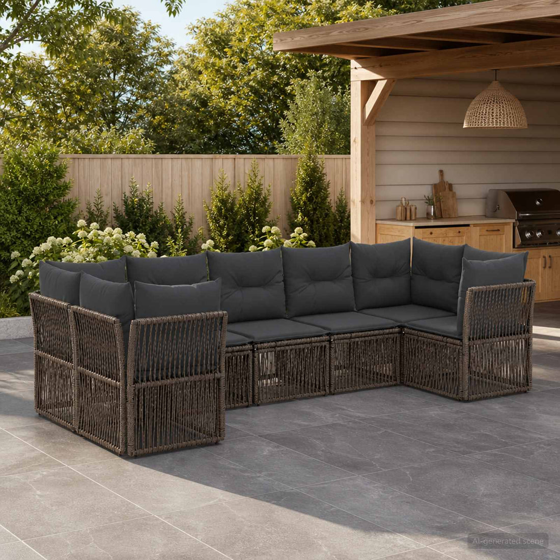 vidaXL Conjunto de sofás de jardín 7 uds. 7-Número de plazas Gris