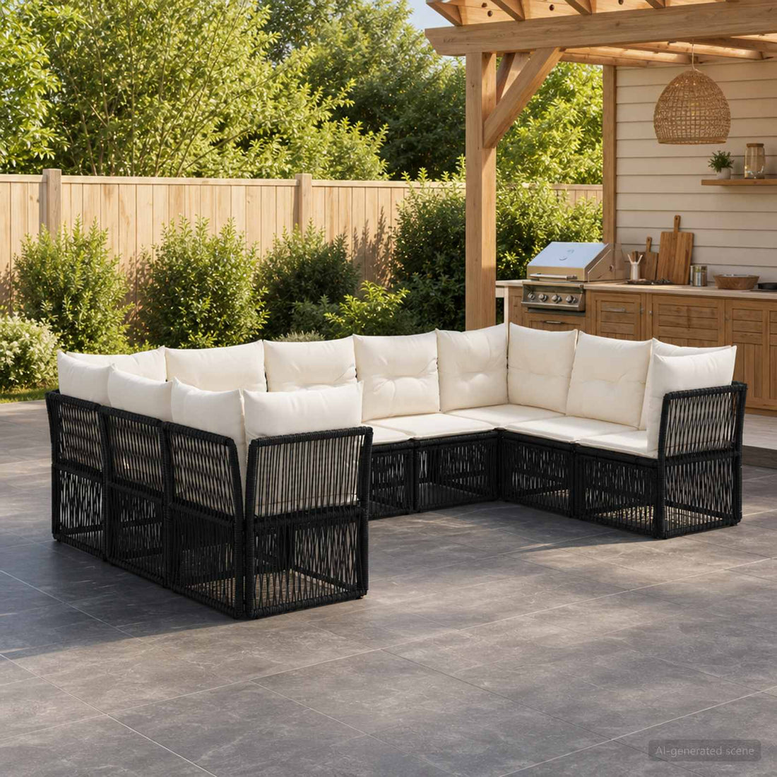 vidaXL Conjunto de sofás de jardín 9 uds. Negro ratán sintético