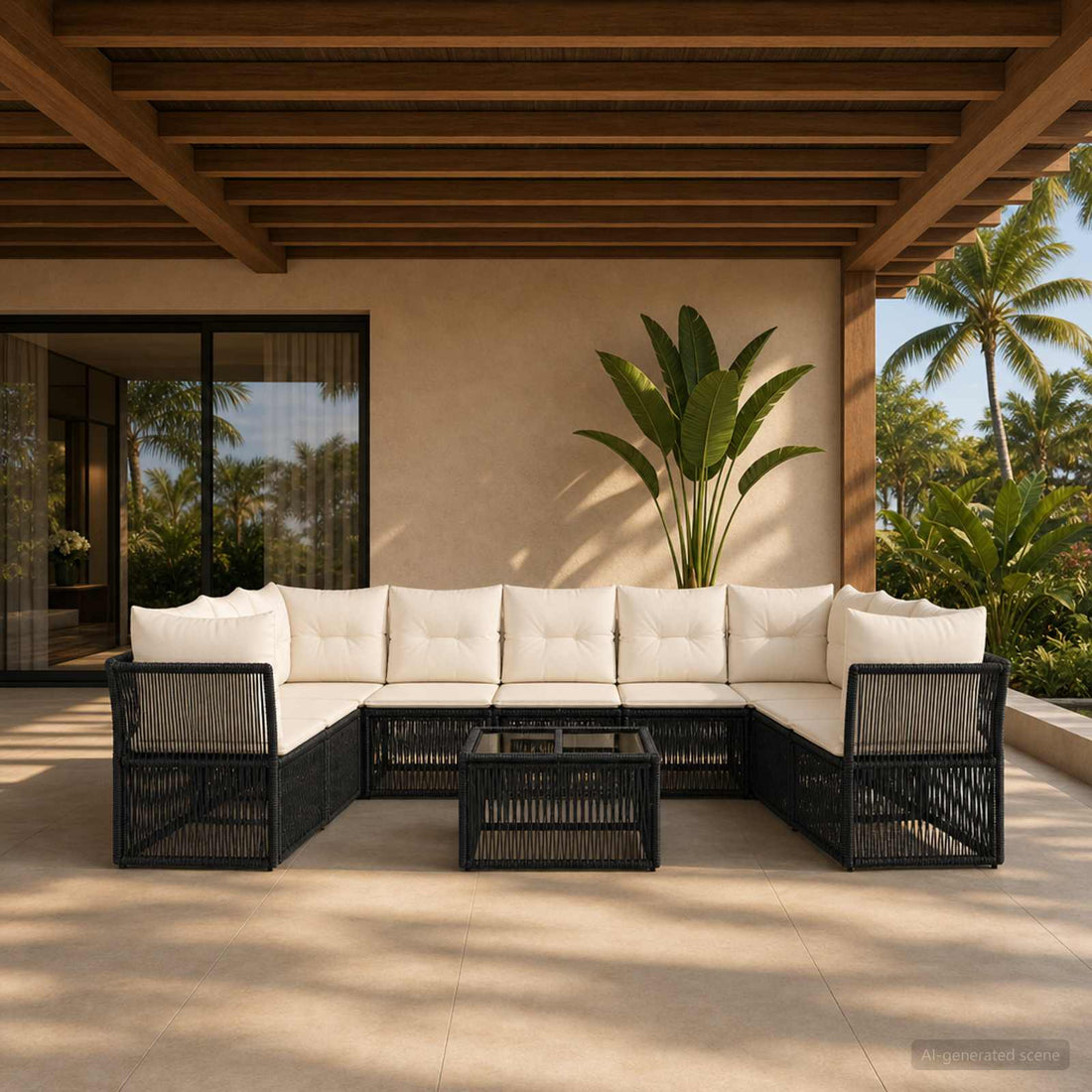 vidaXL Conjunto de sofás de jardín 10 uds. Negro ratán sintético