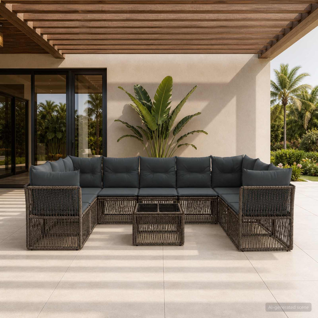 vidaXL Conjunto de sofás de jardín 10 uds. Gris ratán sintético