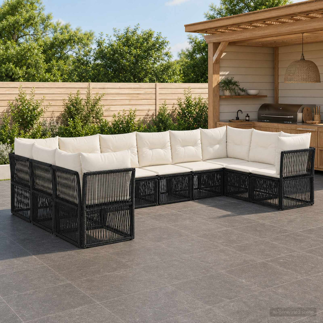 vidaXL Conjunto de sofás de jardín 10 uds. Negro ratán sintético