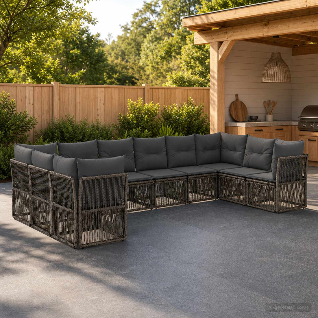 vidaXL Conjunto de sofás de jardín 10 uds. Gris ratán sintético
