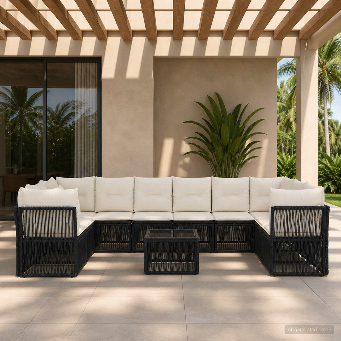 vidaXL Conjunto de sofás de jardín 11 uds. Negro ratán sintético