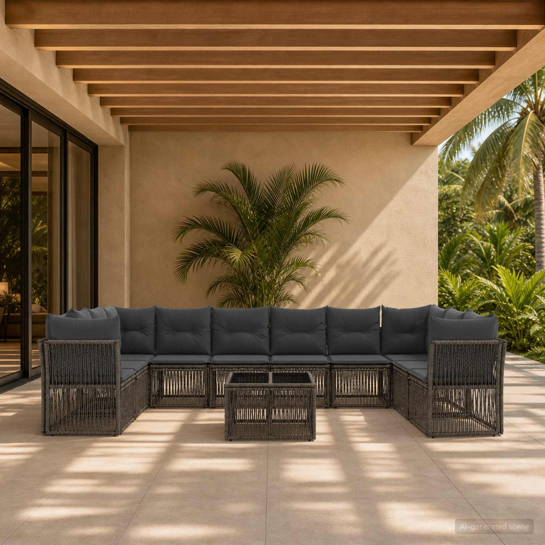 vidaXL Conjunto de sofás de jardín 11 uds. Gris ratán sintético