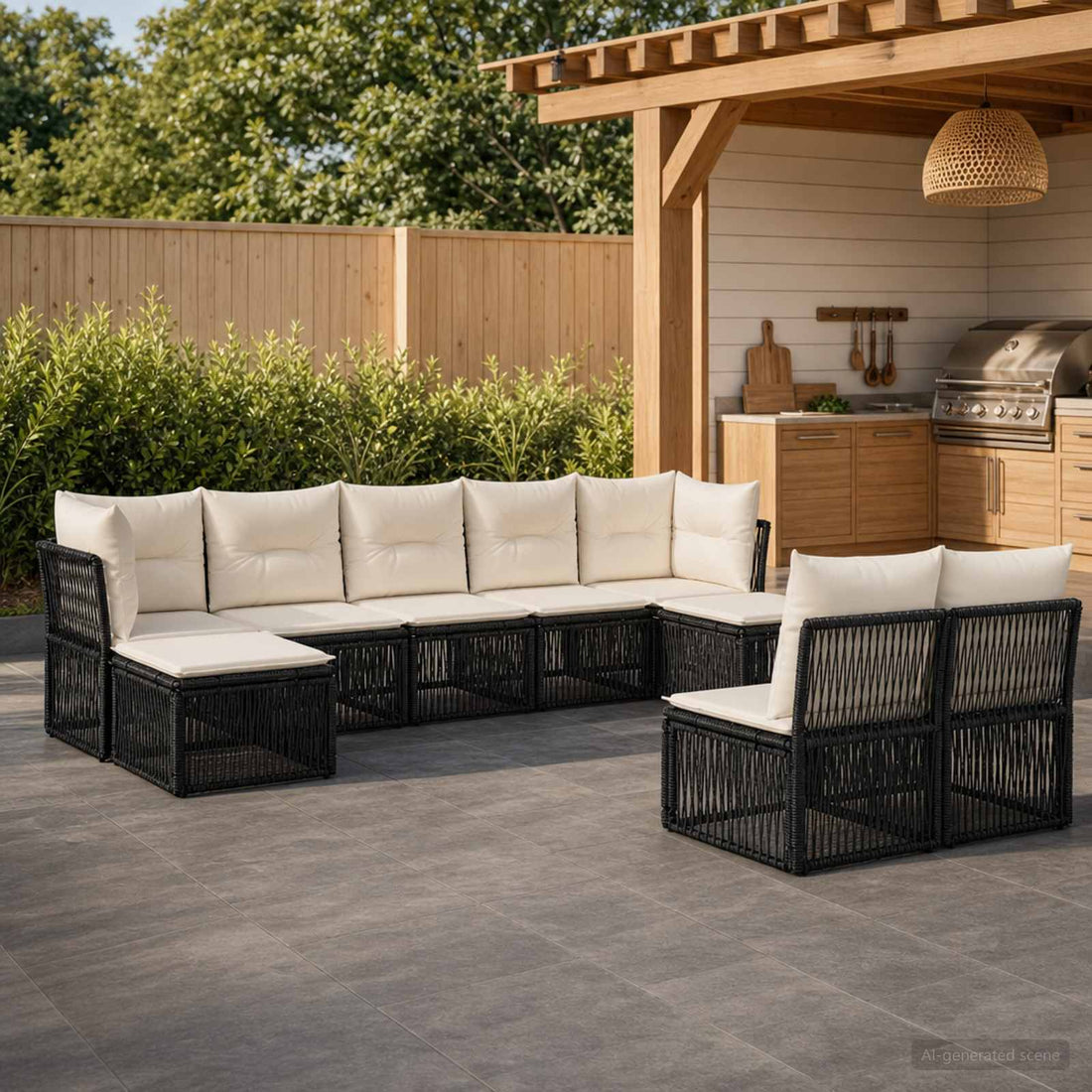 vidaXL Conjunto de sofás de jardín 9 uds. Negro ratán sintético