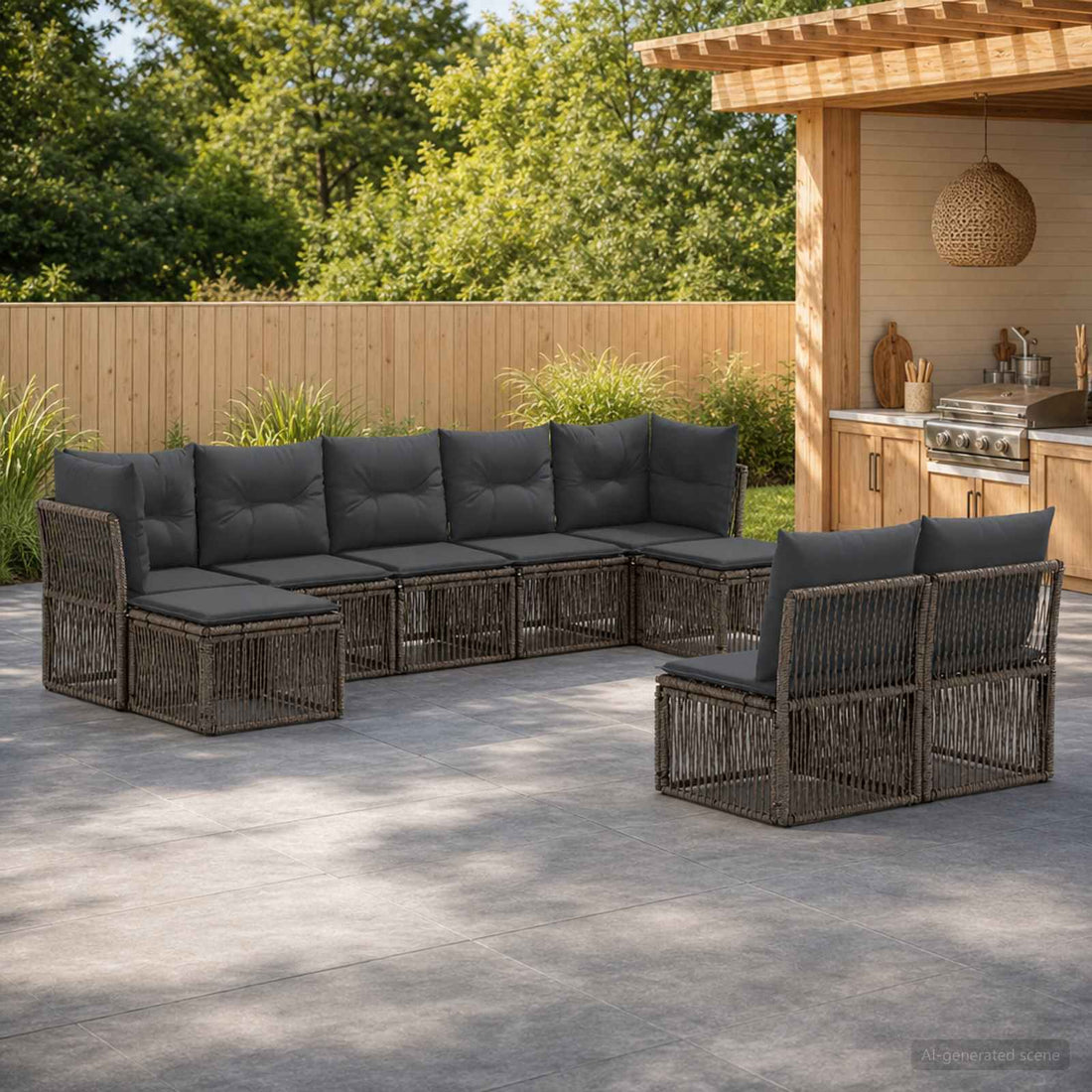 vidaXL Conjunto de sofás de jardín 9 uds. Gris ratán sintético