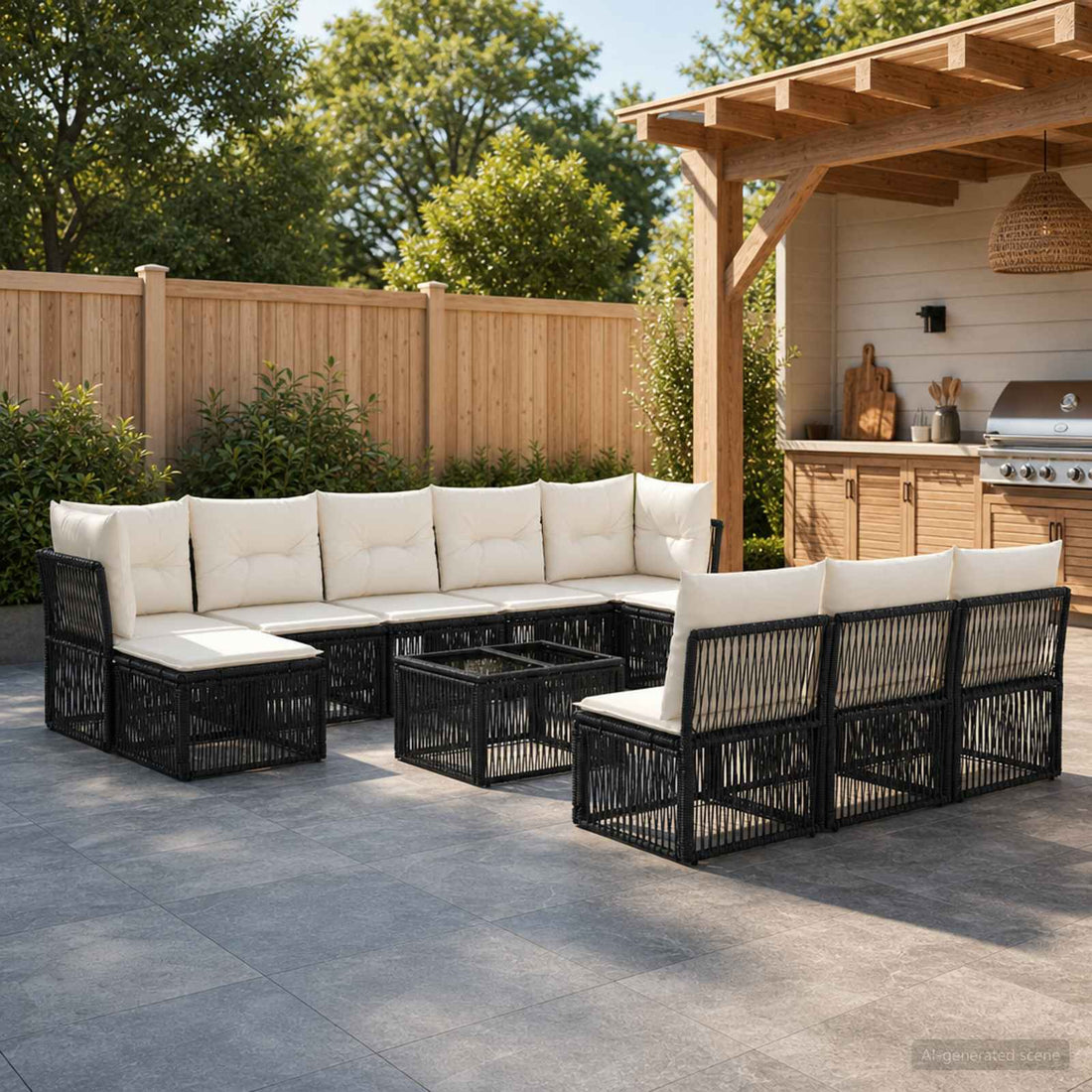 vidaXL Conjunto de sofás de jardín 11 uds. Negro ratán sintético