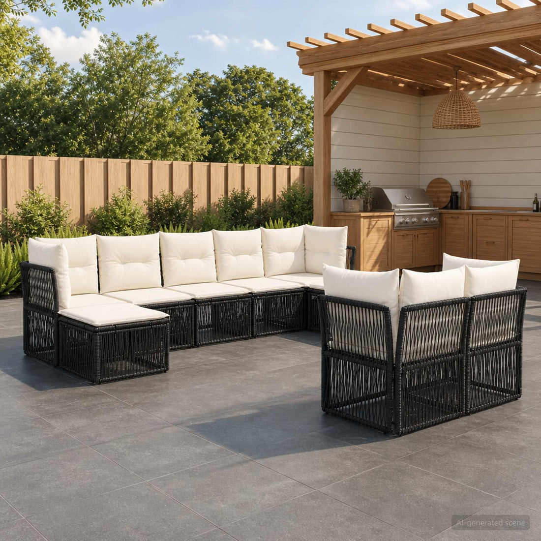 vidaXL Conjunto de sofás de jardín 9 uds. Negro ratán sintético