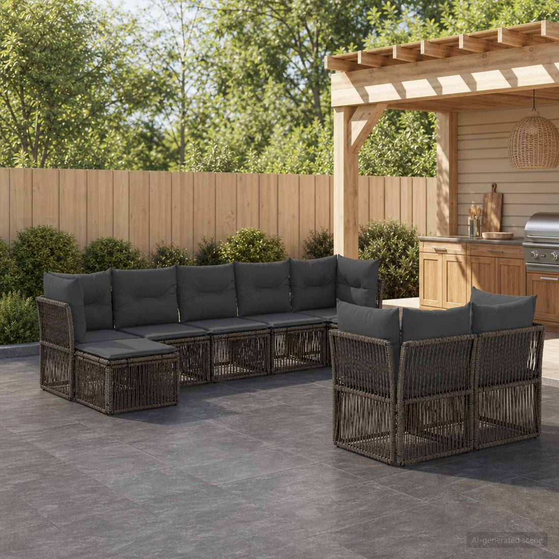 vidaXL Conjunto de sofás de jardín 9 uds. Gris ratán sintético