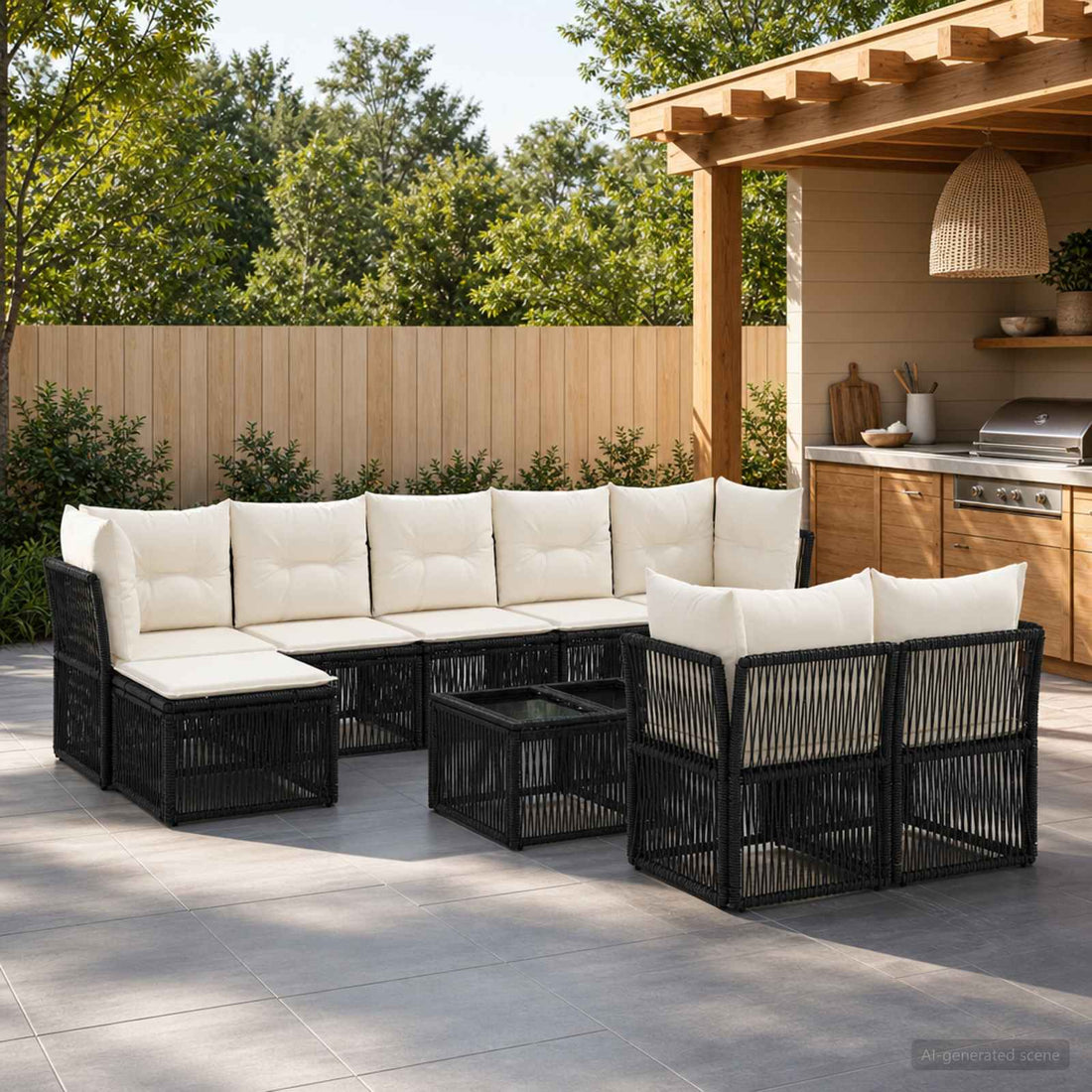 vidaXL Conjunto de sofás de jardín 10 uds. Negro ratán sintético