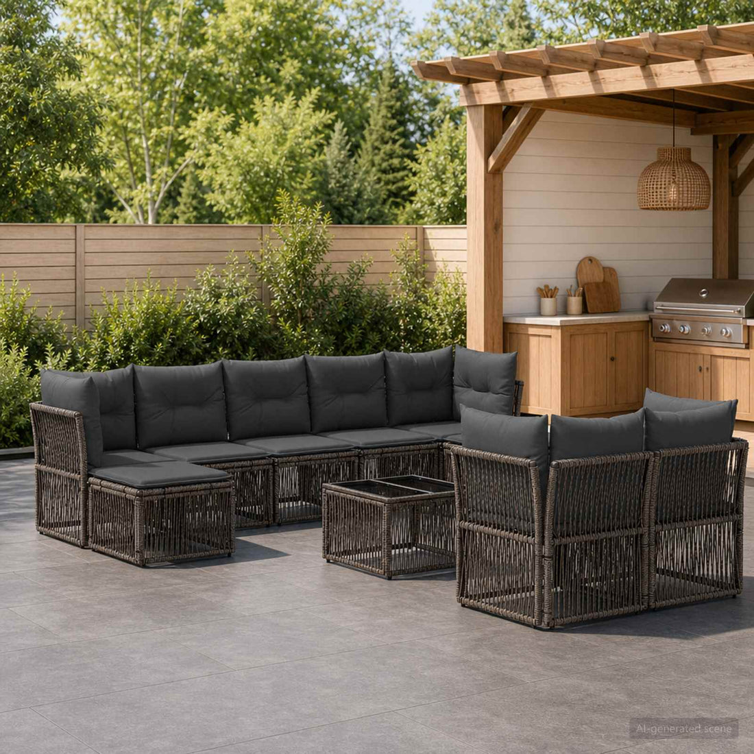 vidaXL Conjunto de sofás de jardín 10 uds. Gris ratán sintético