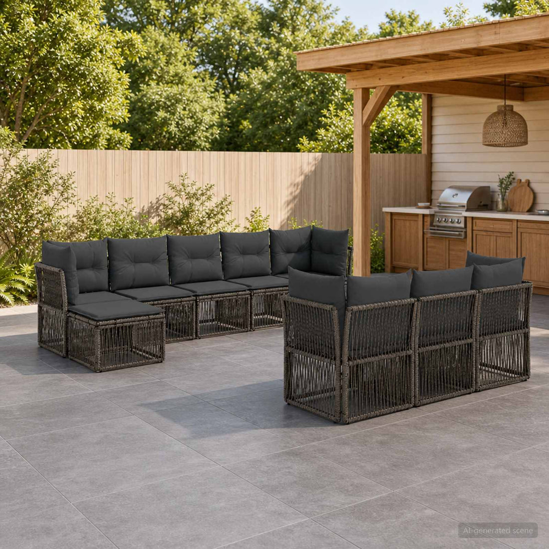 vidaXL Conjunto de sofás de jardín 10 uds. Gris ratán sintético
