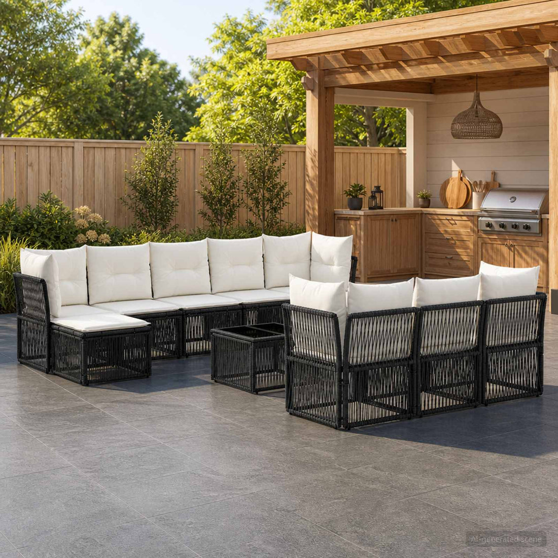vidaXL Conjunto de sofás de jardín 11 uds. Negro ratán sintético