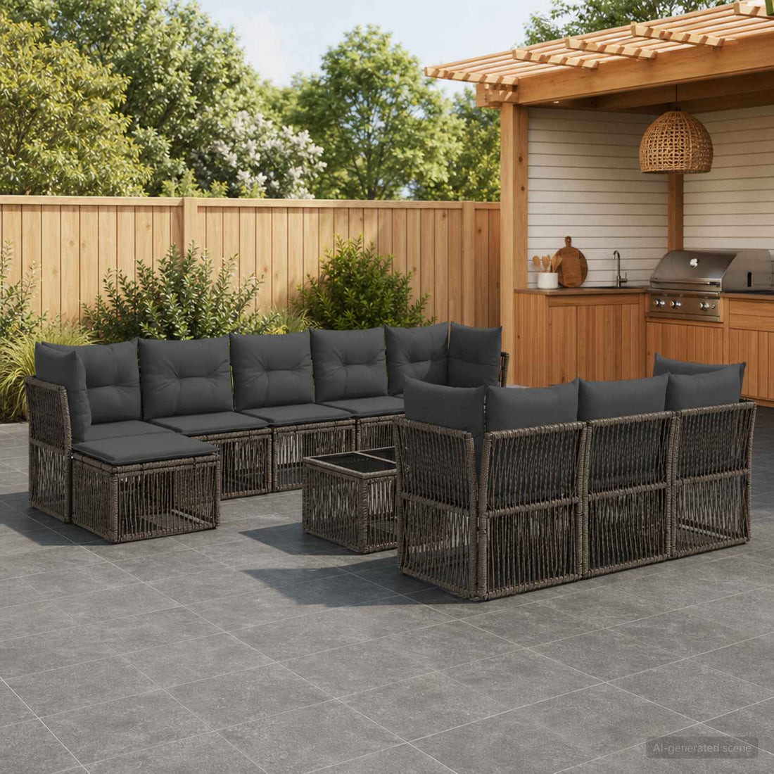 vidaXL Conjunto de sofás de jardín 11 uds. Gris ratán sintético