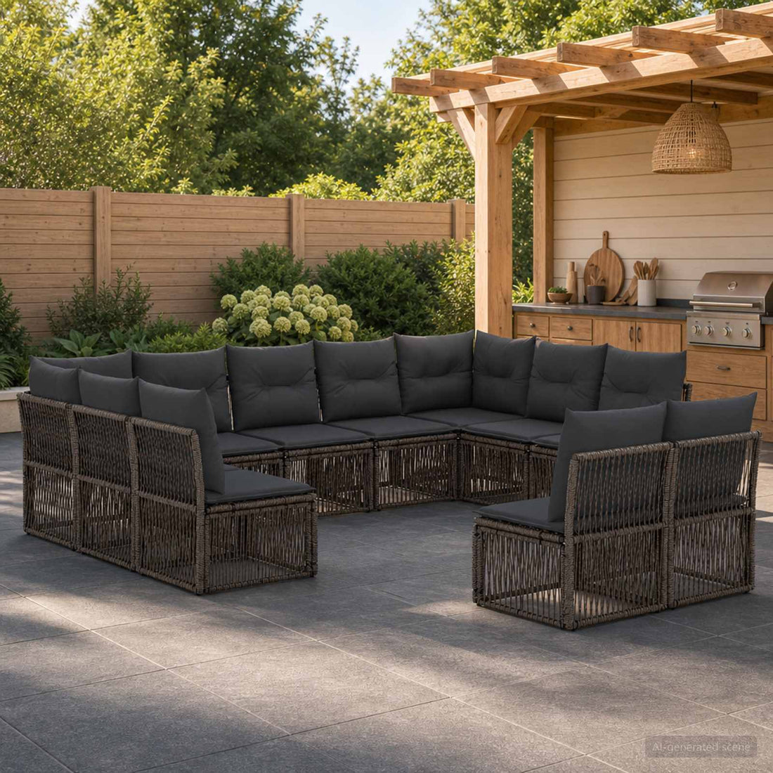 vidaXL Conjunto de sofás de jardín 11 uds. Gris ratán sintético