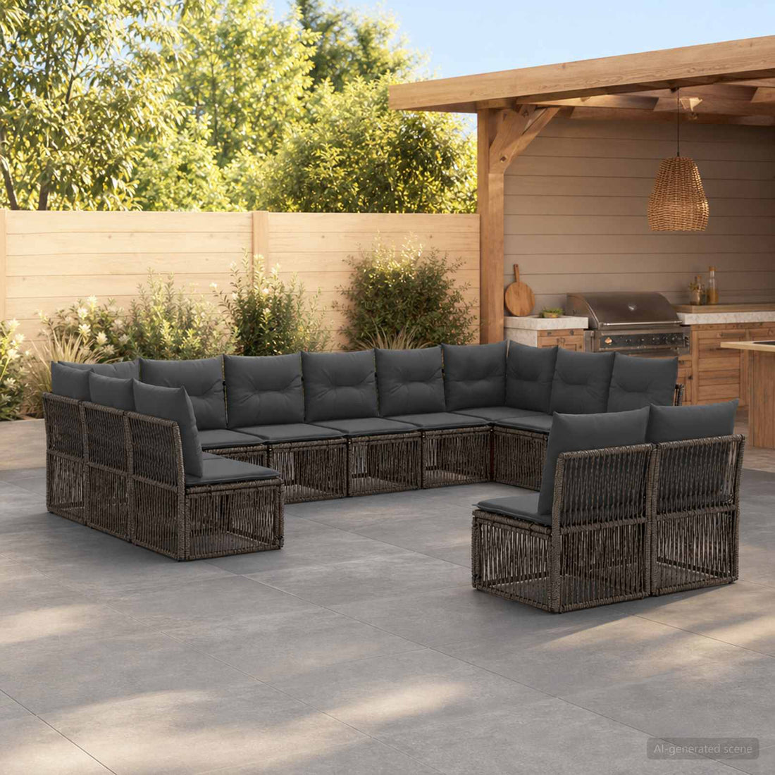 vidaXL Conjunto de sofás de jardín 12 uds. Gris ratán sintético