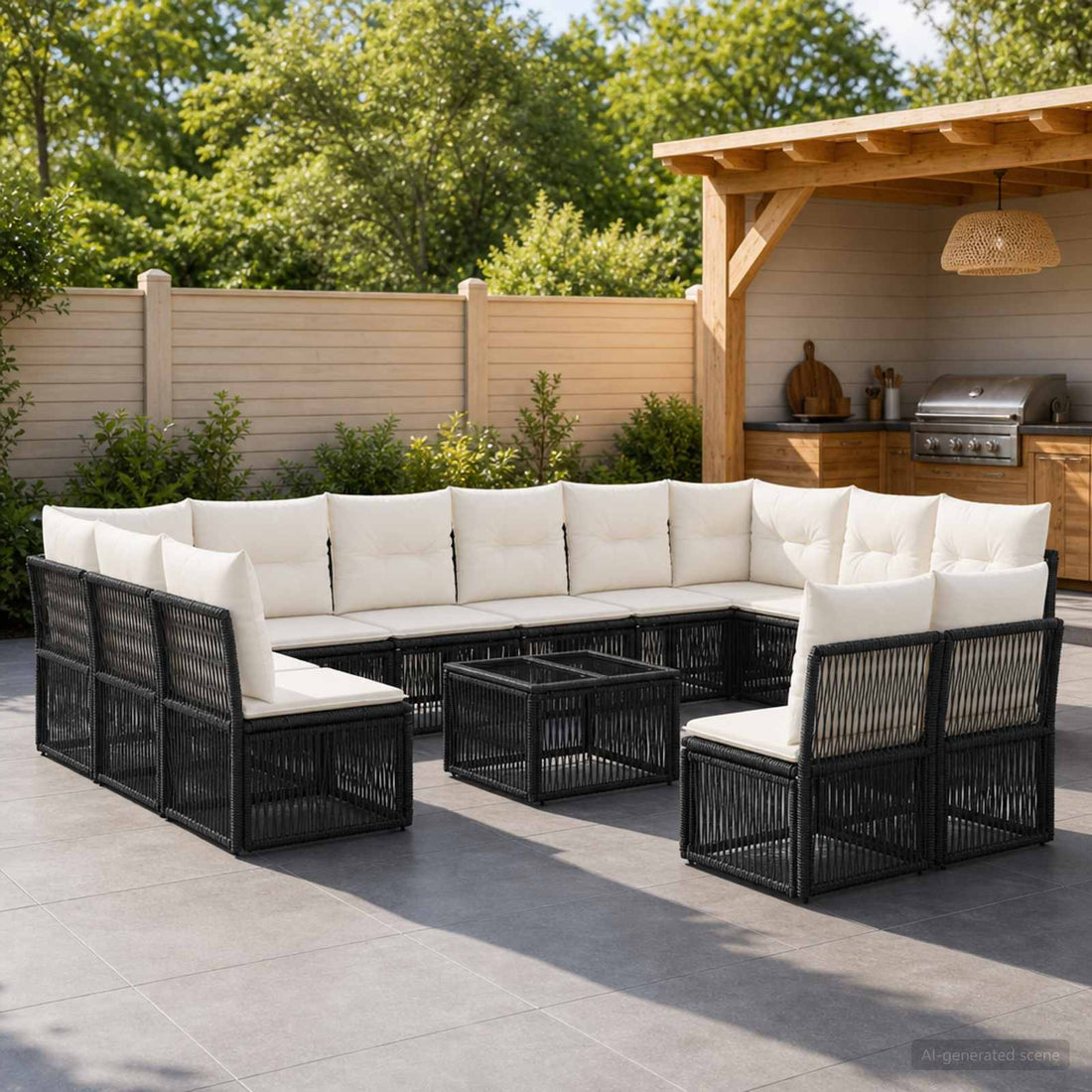 vidaXL Conjunto de sofás de jardín 13 uds. Negro ratán sintético