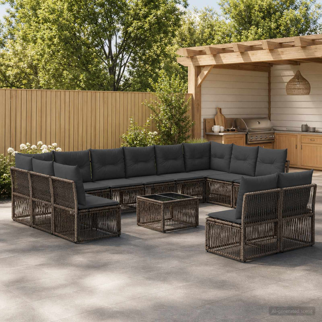 vidaXL Conjunto de sofás de jardín 13 uds. Gris ratán sintético