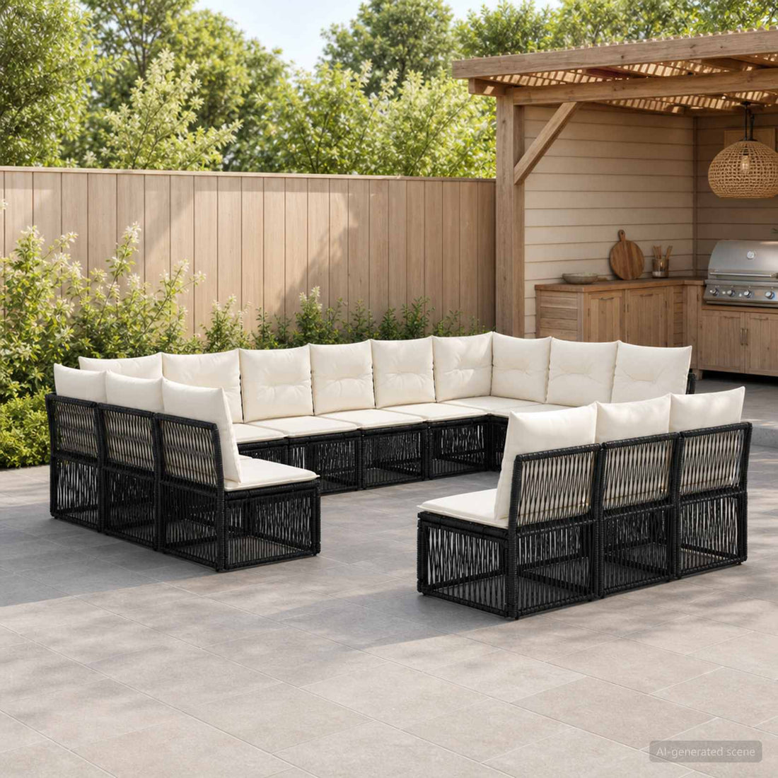 vidaXL Conjunto de sofás de jardín 13 uds. Negro ratán sintético