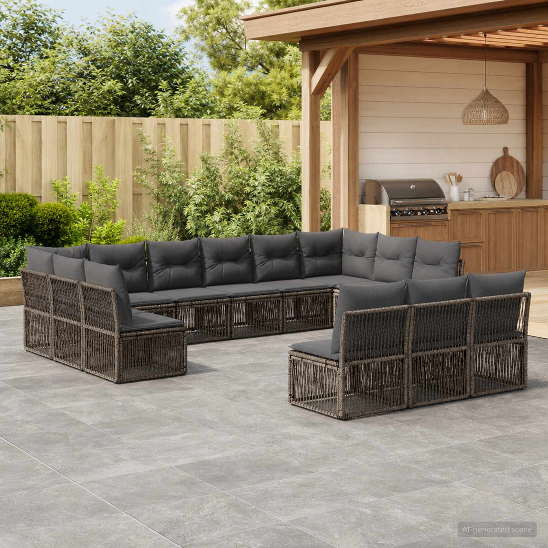 vidaXL Conjunto de sofás de jardín 13 uds. Gris ratán sintético