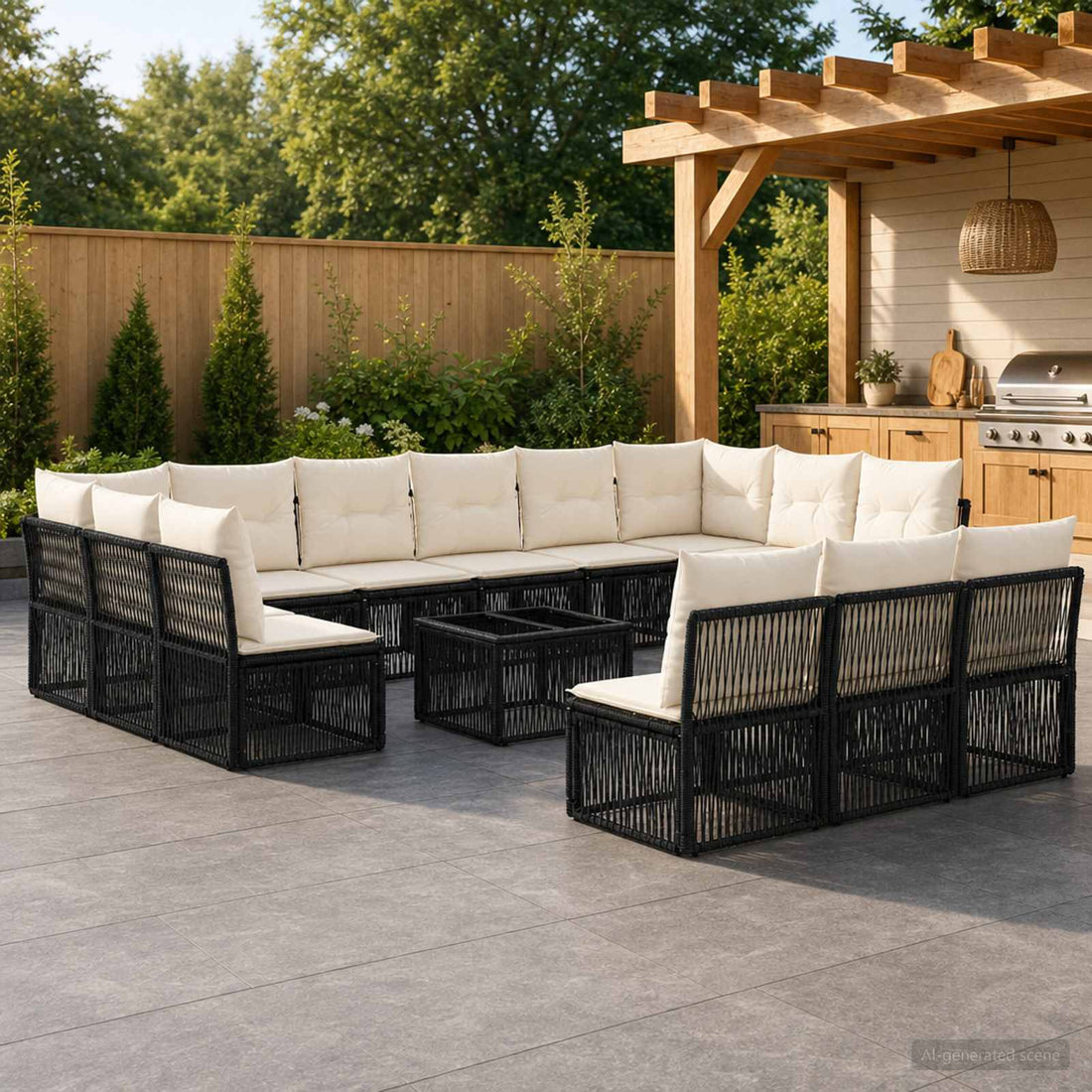 vidaXL Conjunto de sofás de jardín 14 uds. Negro ratán sintético