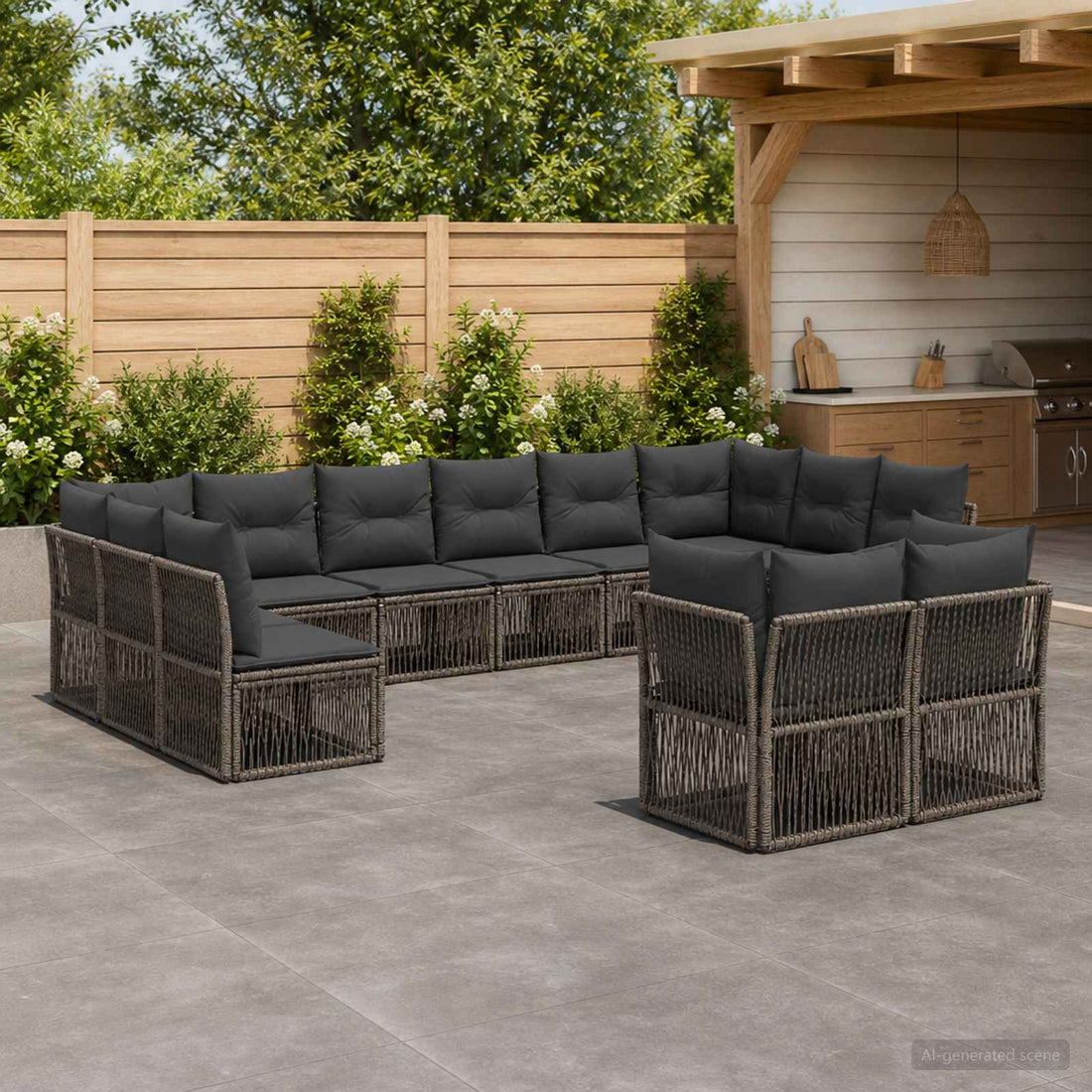vidaXL Conjunto de sofás de jardín 12 uds. Gris ratán sintético