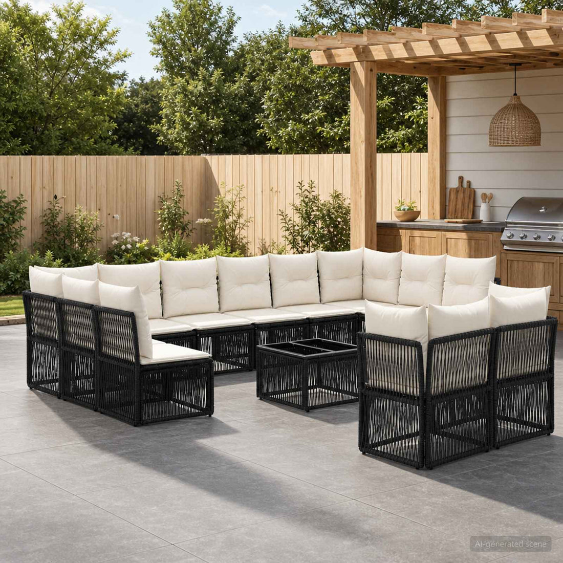 vidaXL Conjunto de sofás de jardín 13 uds. Negro ratán sintético