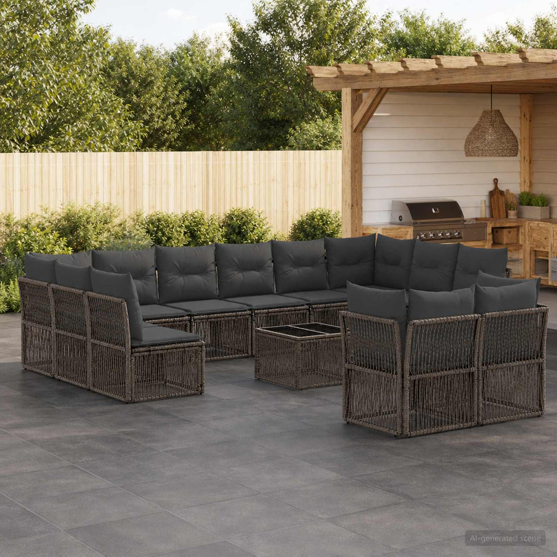 vidaXL Conjunto de sofás de jardín 13 uds. Gris ratán sintético