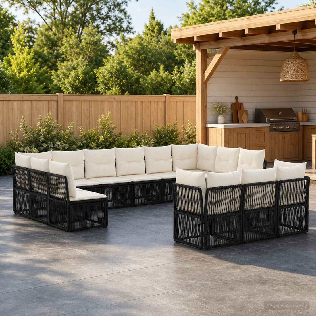 vidaXL Conjunto de sofás de jardín 13 uds. Negro ratán sintético