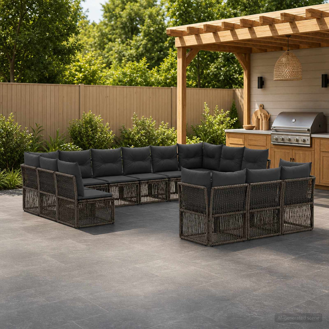 vidaXL Conjunto de sofás de jardín 13 uds. Gris ratán sintético