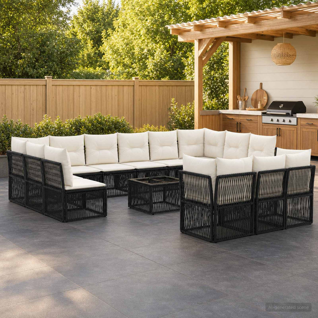 vidaXL Conjunto de sofás de jardín 14 uds. Negro ratán sintético