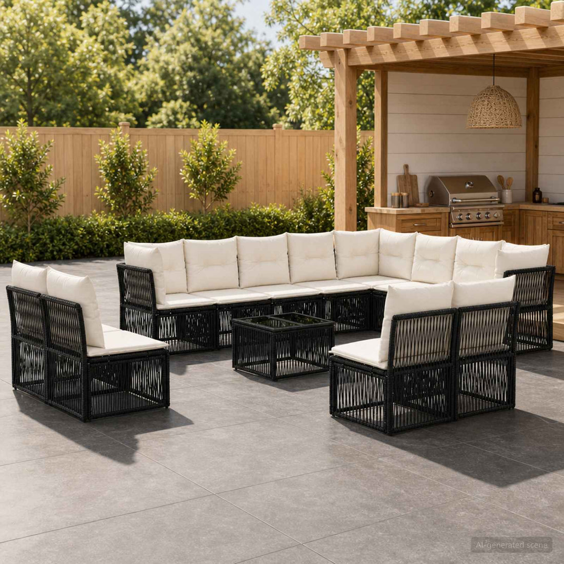 vidaXL Conjunto de sofás de jardín 13 uds. Negro ratán sintético