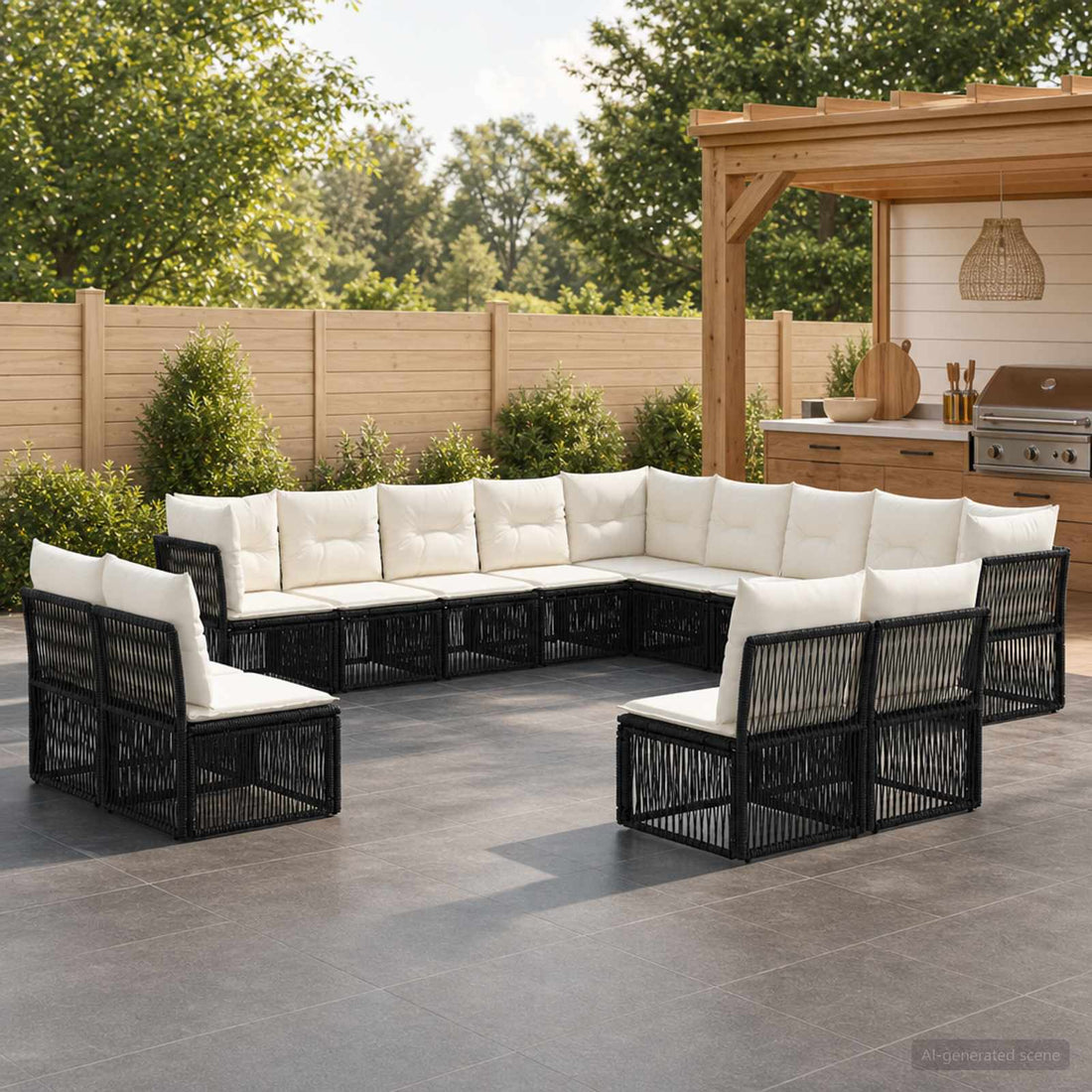 vidaXL Conjunto de sofás de jardín 13 uds. Negro ratán sintético