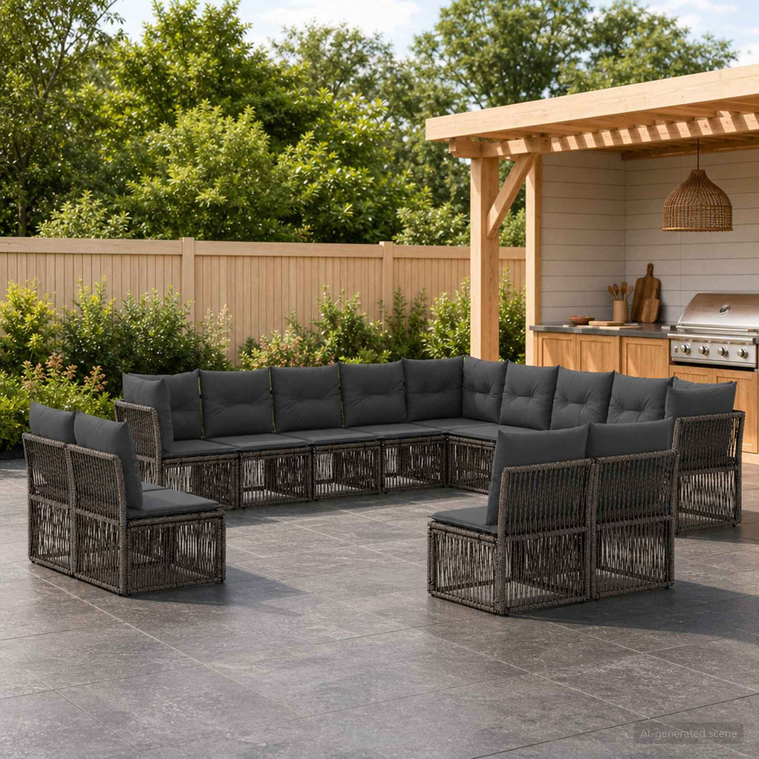 vidaXL Conjunto de sofás de jardín 13 uds. Gris ratán sintético