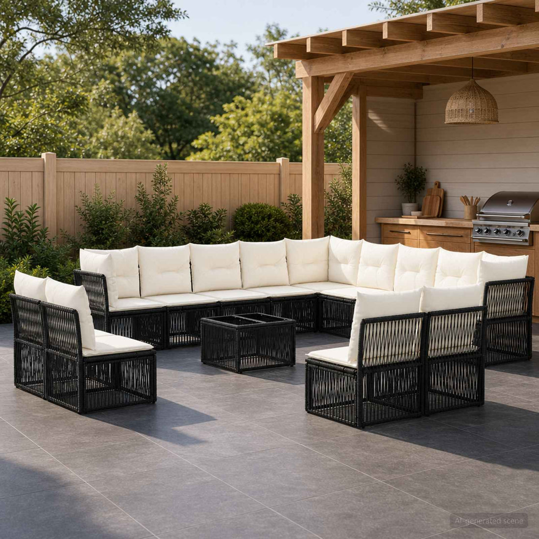 vidaXL Conjunto de sofás de jardín 14 uds. Negro ratán sintético