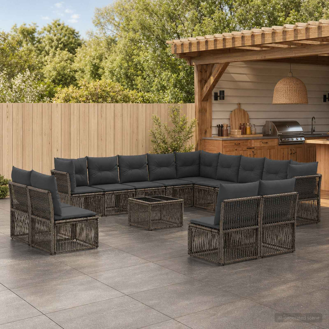 vidaXL Conjunto de sofás de jardín 14 uds. Gris ratán sintético