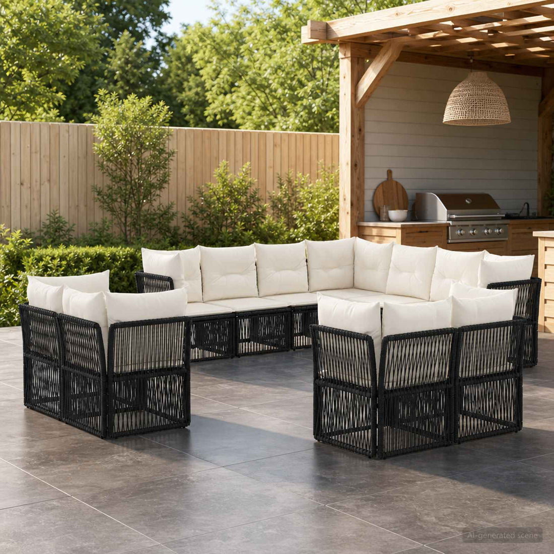vidaXL Conjunto de sofás de jardín 11 uds. Negro ratán sintético