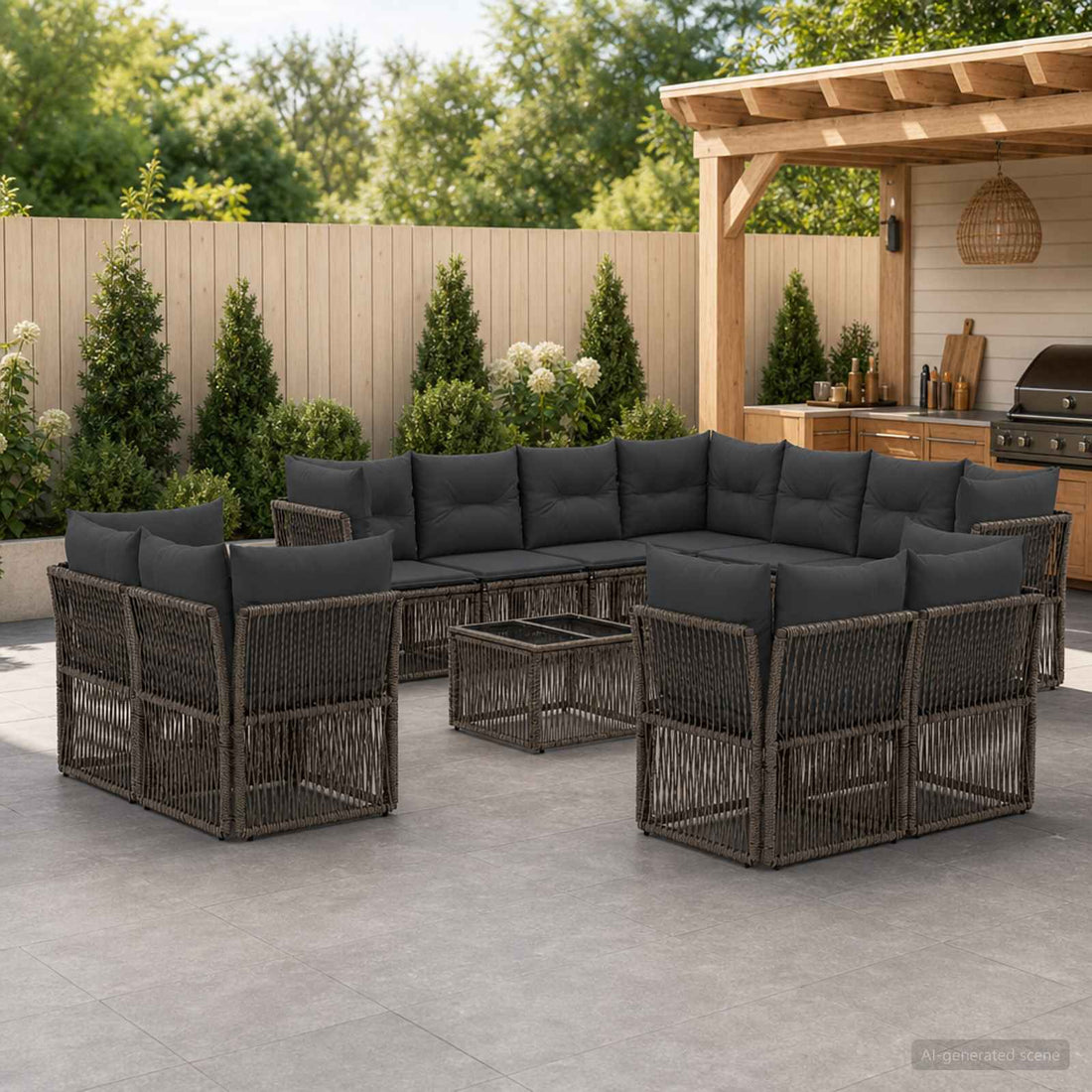 vidaXL Conjunto de sofás de jardín 12 uds. Gris ratán sintético